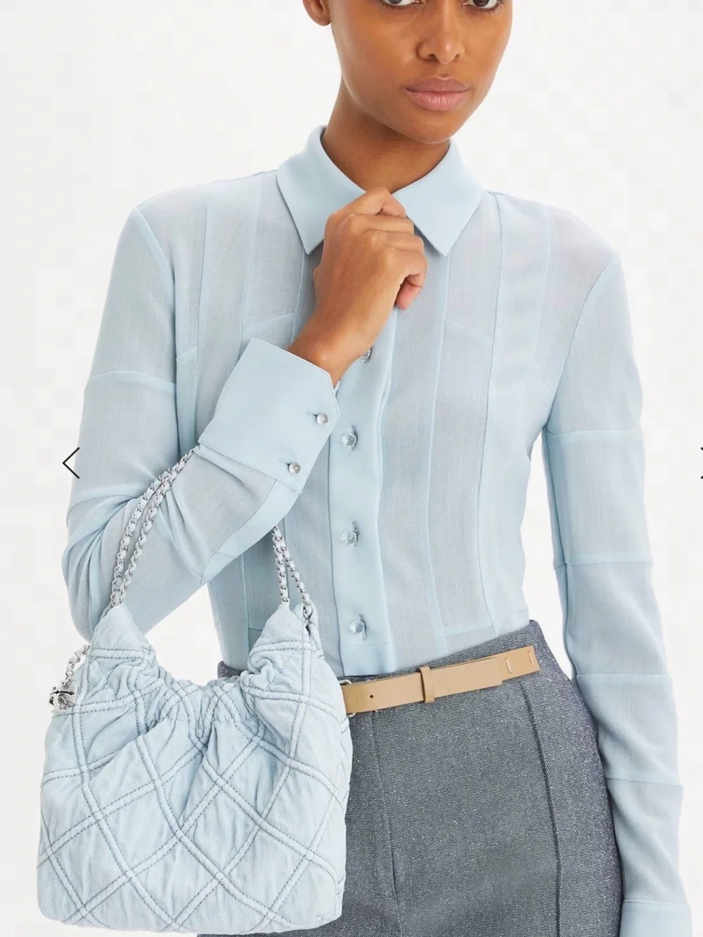 Tory Burch Mini Fleming Quilted Denim Hobo Bag